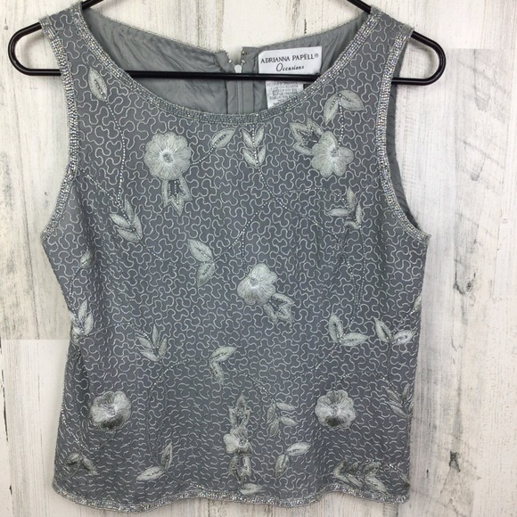 Adrianna Papell Floral Silk 2 Piece Tank Embroidered Beaded Sparkle Jacket 8 - Picture 4 of 15
